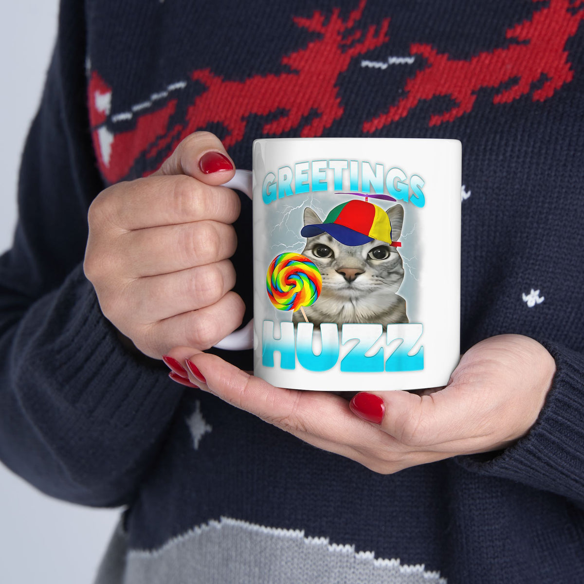 Greetings Huzz Cat Mug