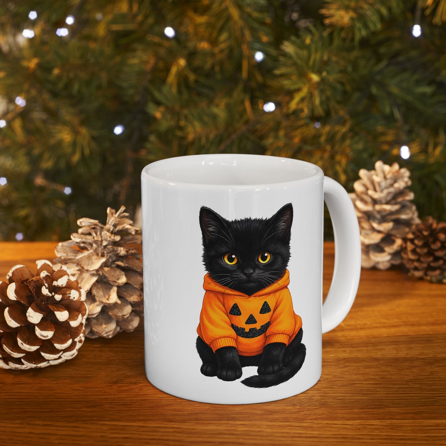 Cute Black Cat Pumpkin Halloween Mug