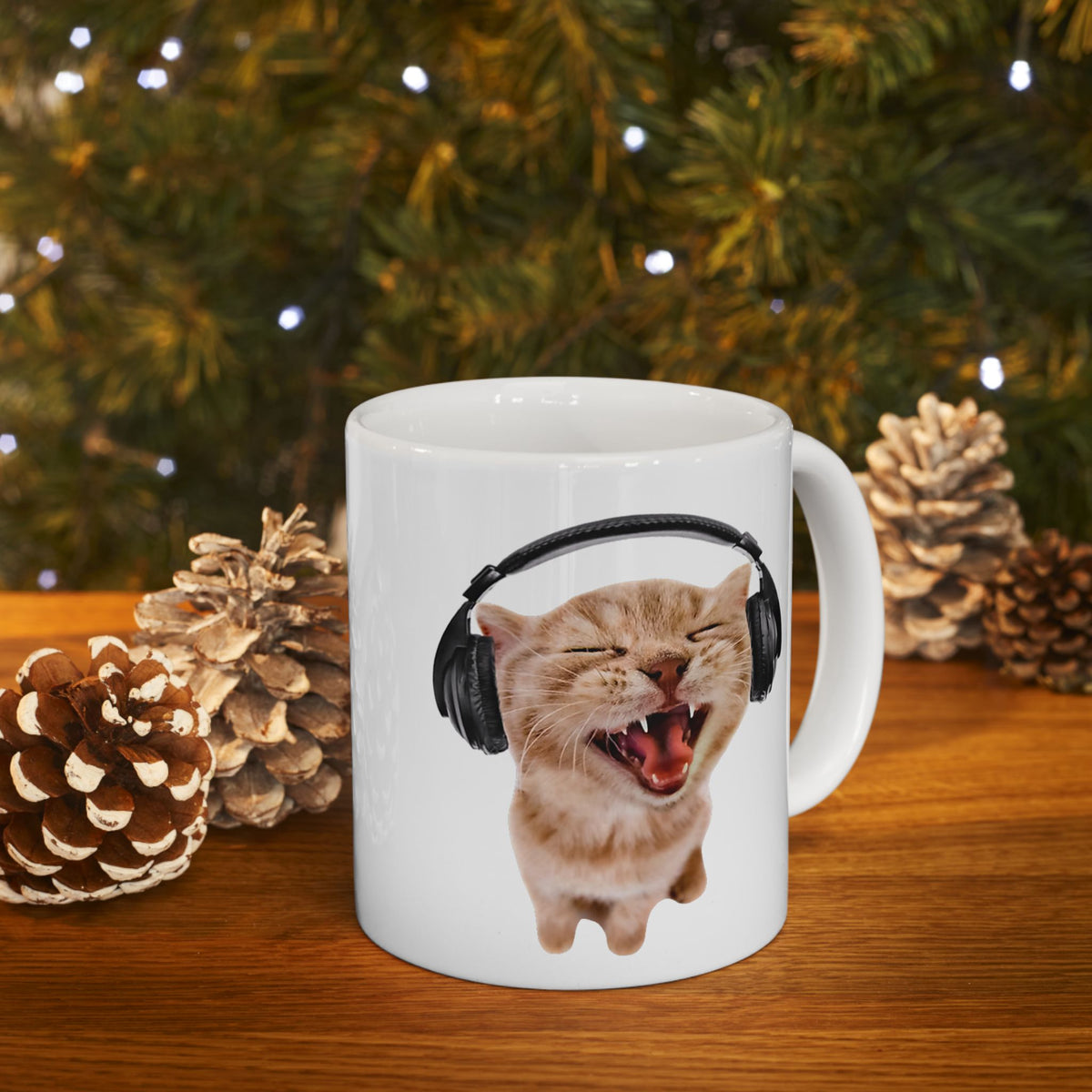 Silly Cat With Headphones Mug