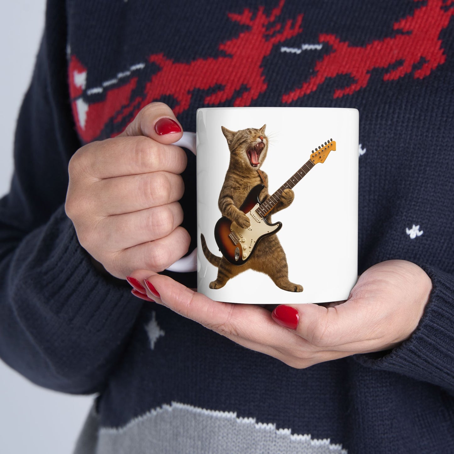Cat Playing Guitar Rock and Roll Mug