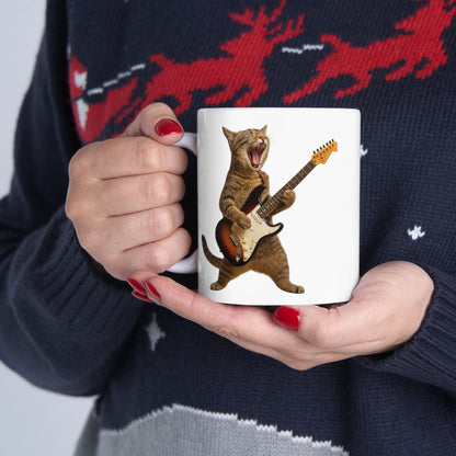 Cat Playing Guitar Rock and Roll Mug