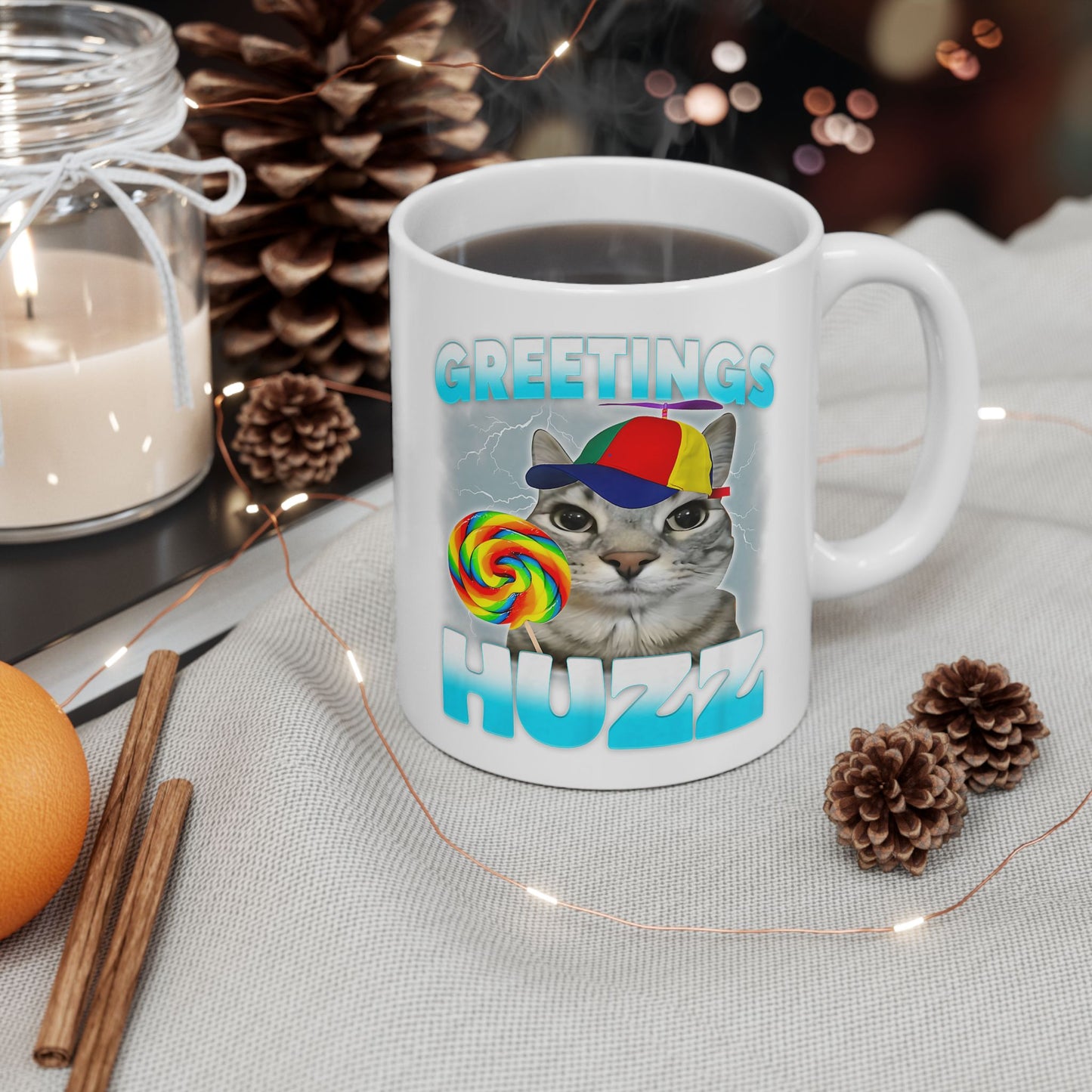 Greetings Huzz Cat Mug
