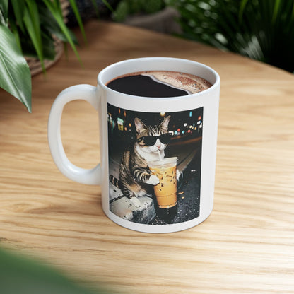 Cat Drinking Iced Coffee Mug