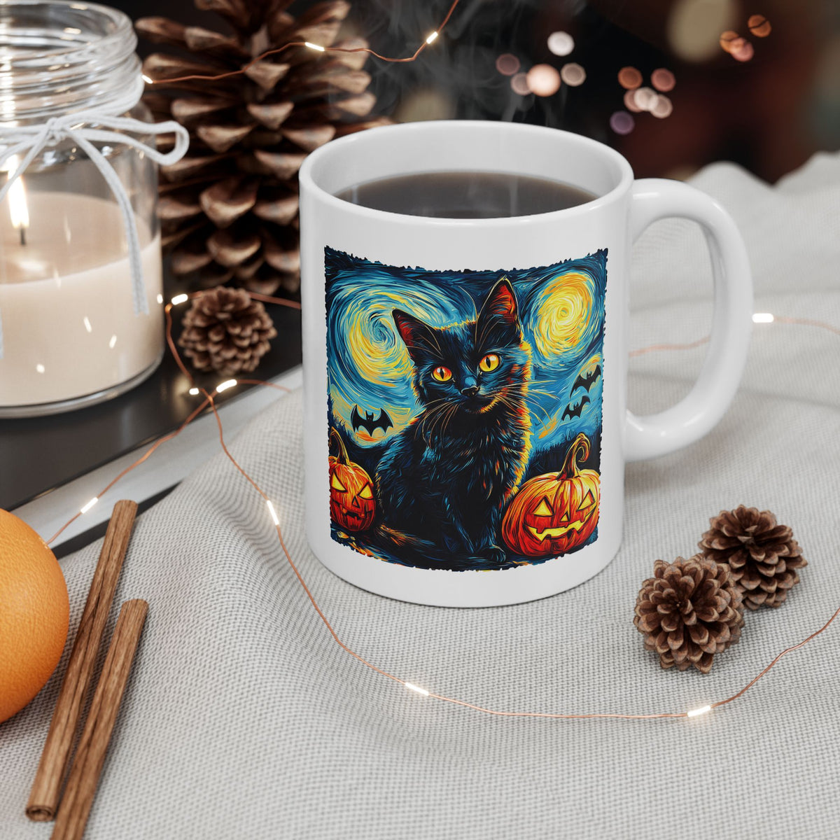 Black Cat Pumpkins Halloween Mug