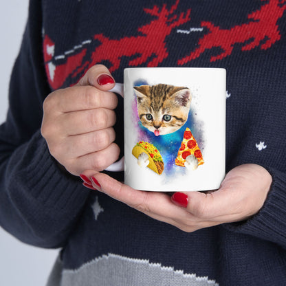 Cat Eat Pizza and Taco in Galaxy Space Mug