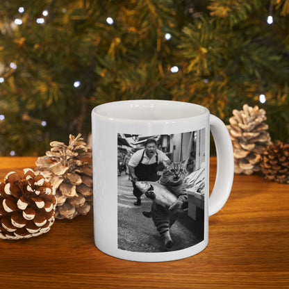 Cat Steals at the Fish Market Mug