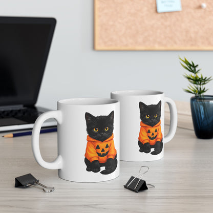 Cute Black Cat Pumpkin Halloween Mug