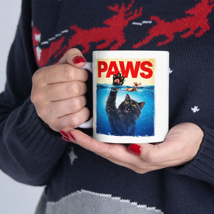 Paws Black Cat Chasing Scared Mouse Mug