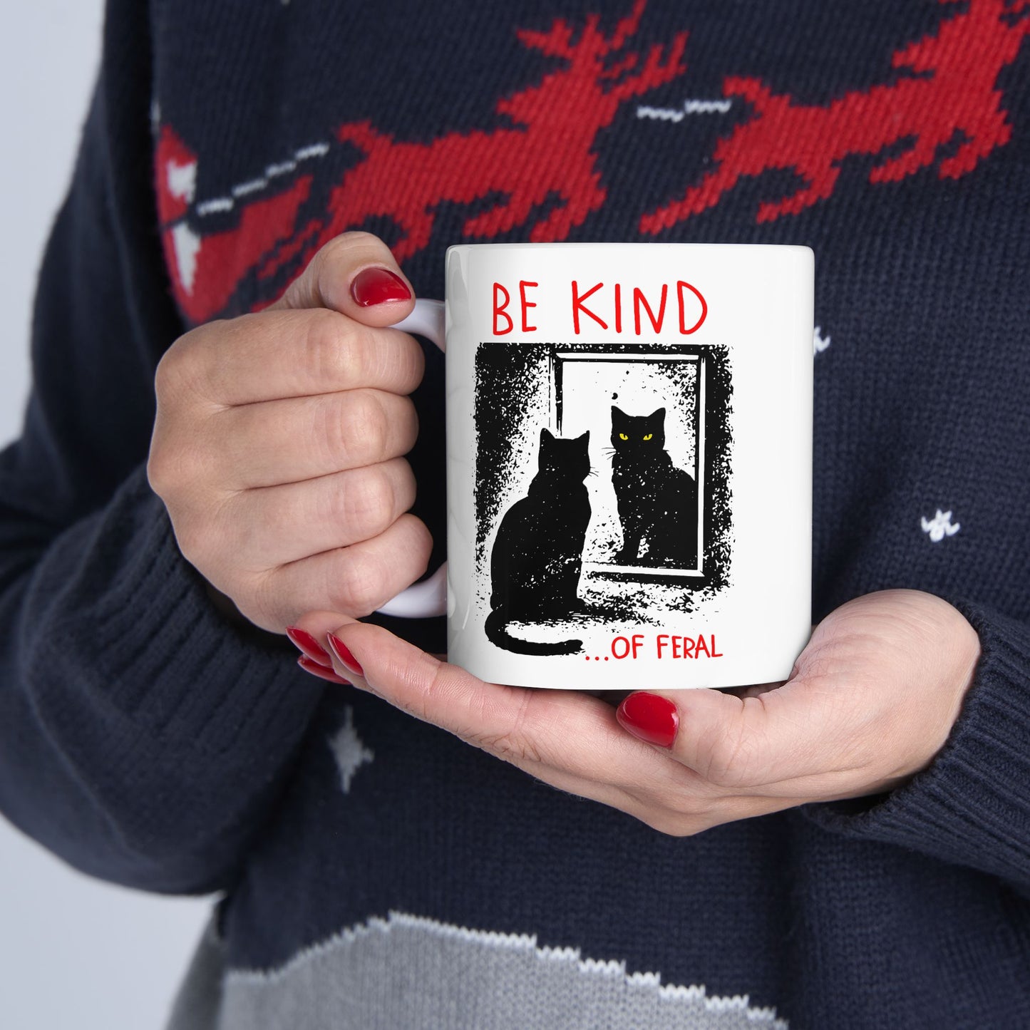 Be Kind of Feral Black Cat Mug