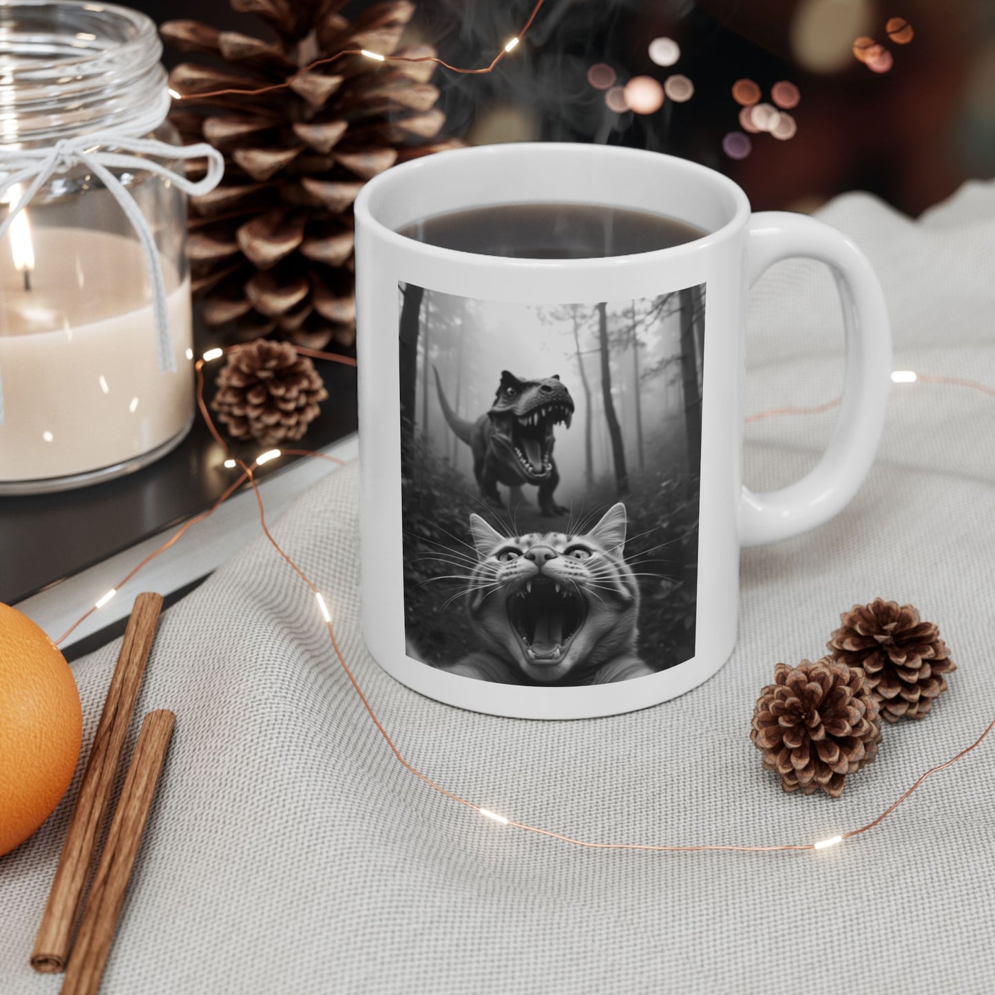 Cat Selfie With T-rex Mug