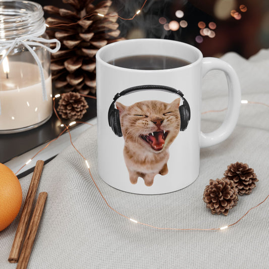 Silly Cat With Headphones Mug