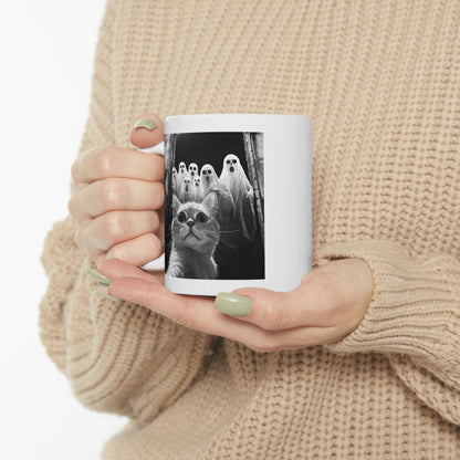 Cat Selfie With Ghosts Mug