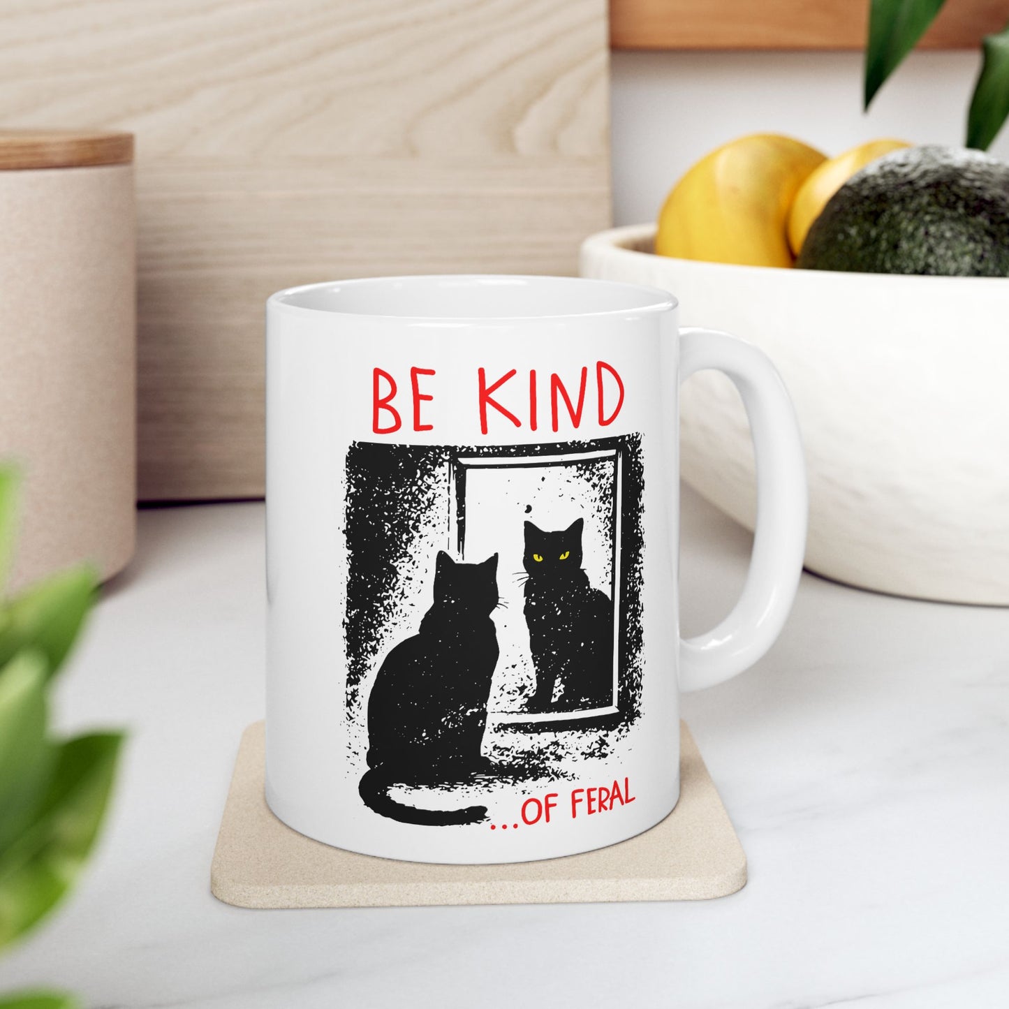 Be Kind of Feral Black Cat Mug
