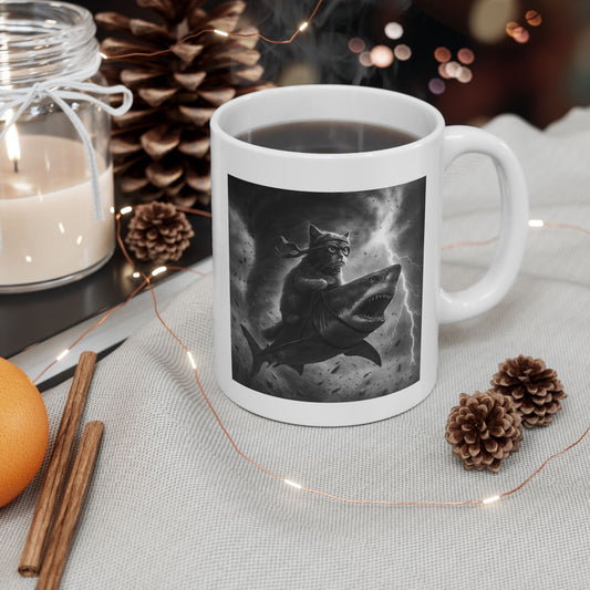 Cat Riding a Shark in Tornado Mug