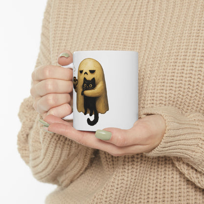 Spooky Ghost Holding Black Cat Coffee Mug