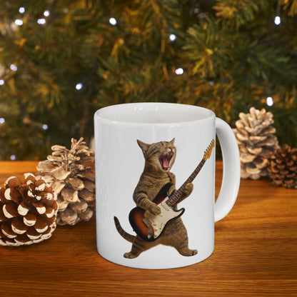 Cat Playing Guitar Rock and Roll Mug