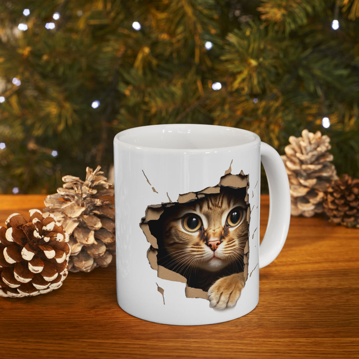 Cute Kitten Looks From Torn Wall Mug