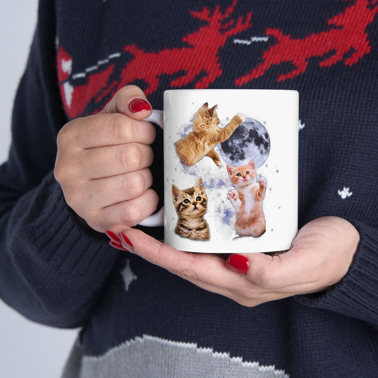 Three Cats Howling Moon Mug
