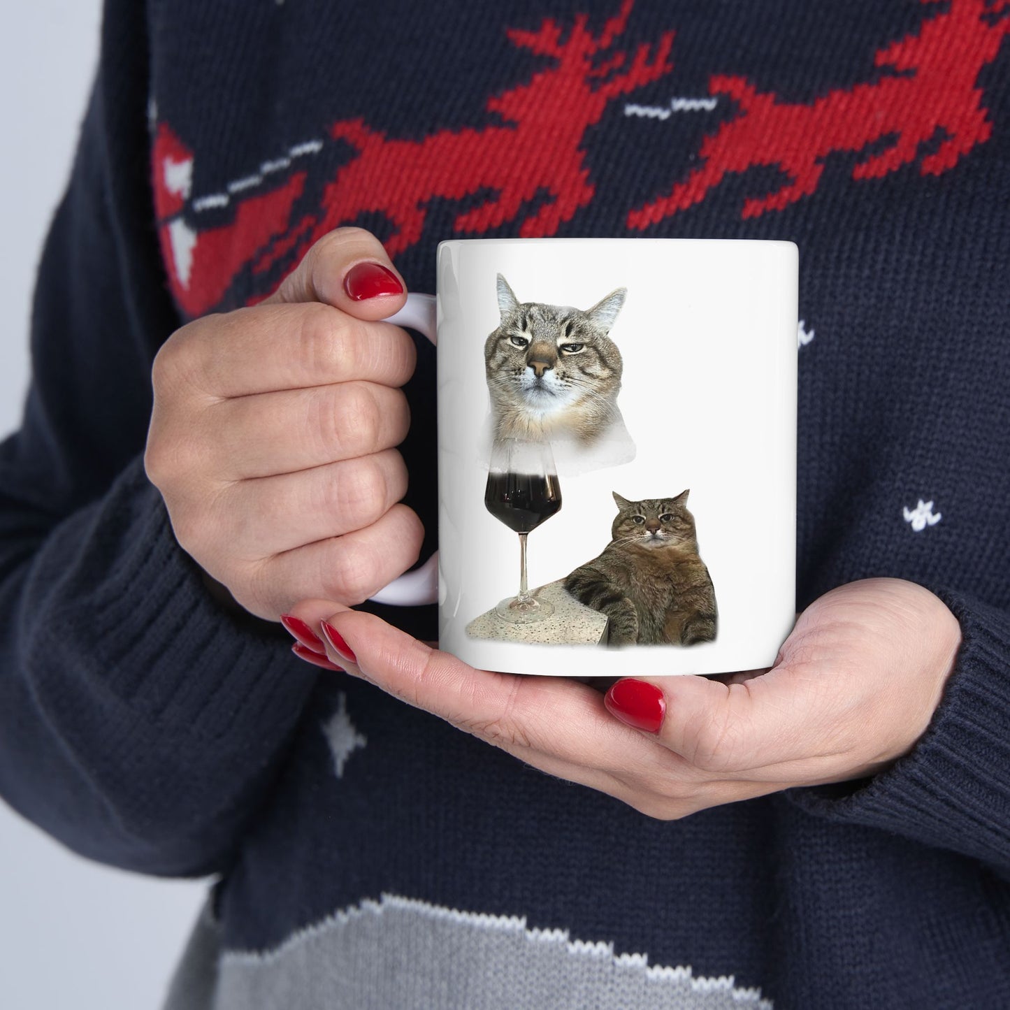 Cat Drinking Wine Mug