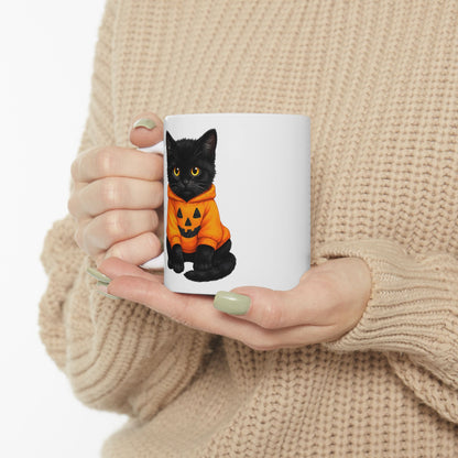 Cute Black Cat Pumpkin Halloween Mug