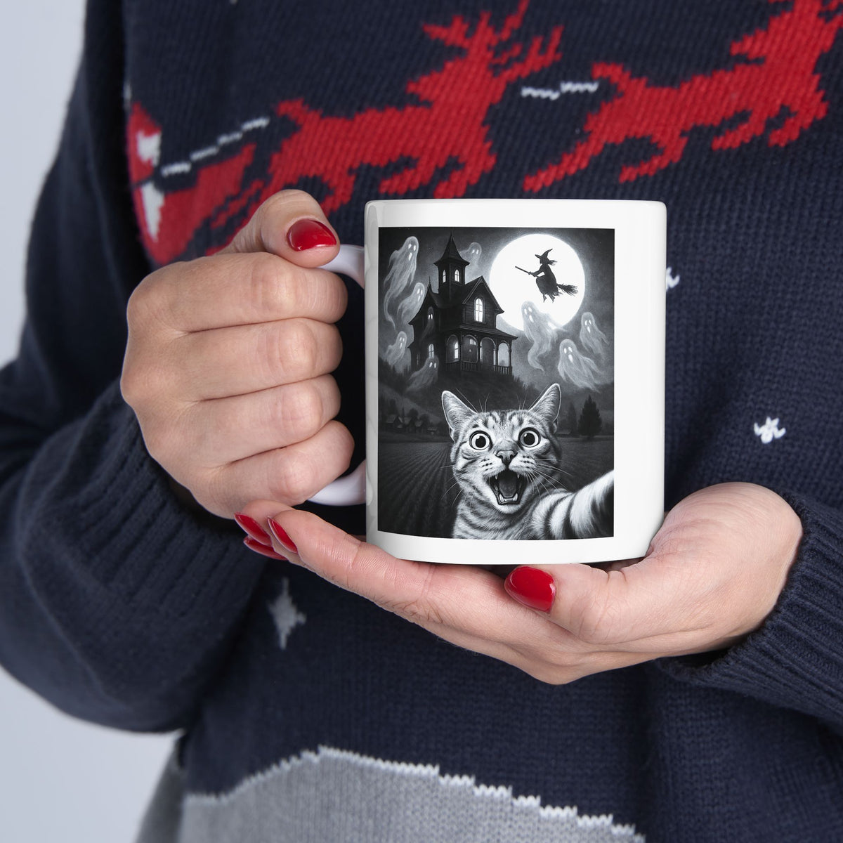 Cat Selfie With Scary House Mug