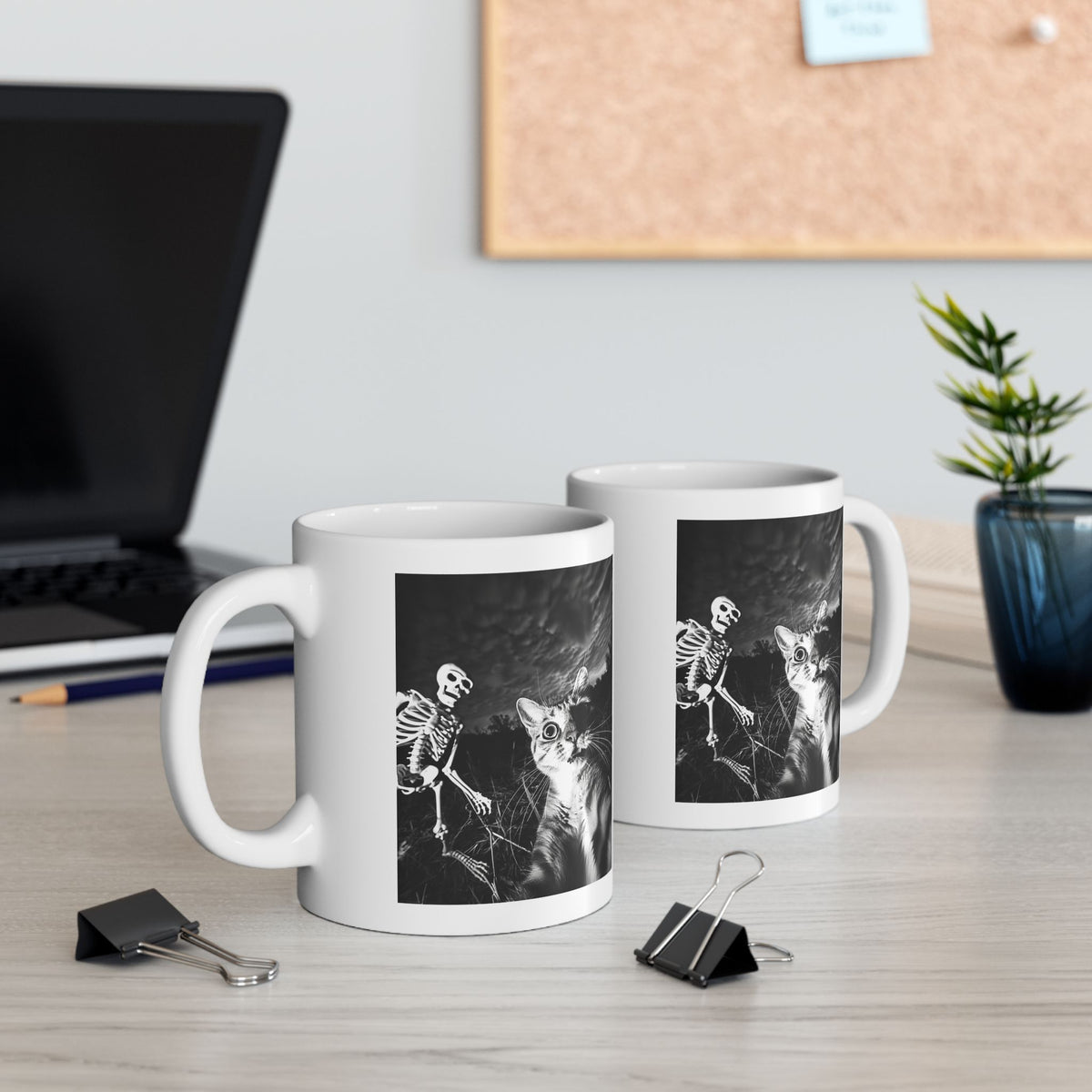 Cat Selfie with Skeleton Mug