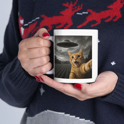Cat Selfie With Alien UFO Mug