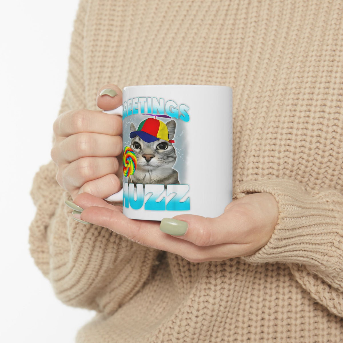 Greetings Huzz Cat Mug