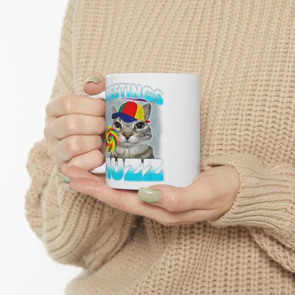 Greetings Huzz Cat Mug