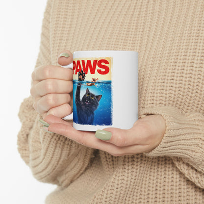 Paws Black Cat Chasing Scared Mouse Mug