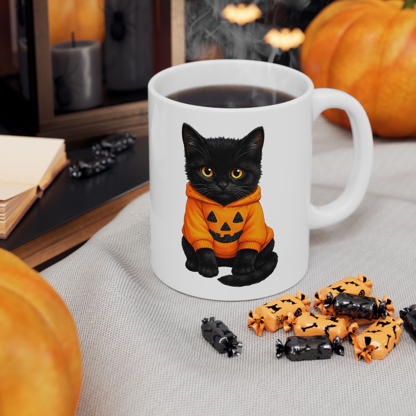Cute Black Cat Pumpkin Halloween Mug