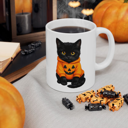 Cute Black Cat Pumpkin Halloween Mug