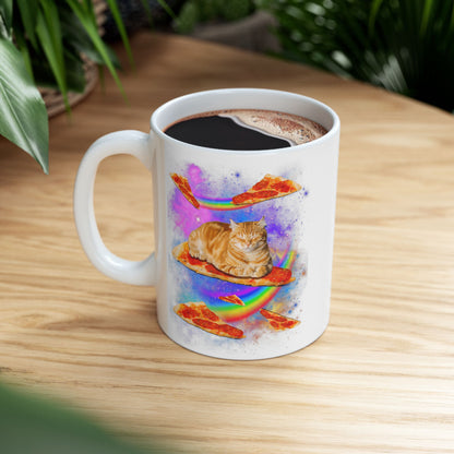 Cat Riding Pizza In Space Galaxy Mug