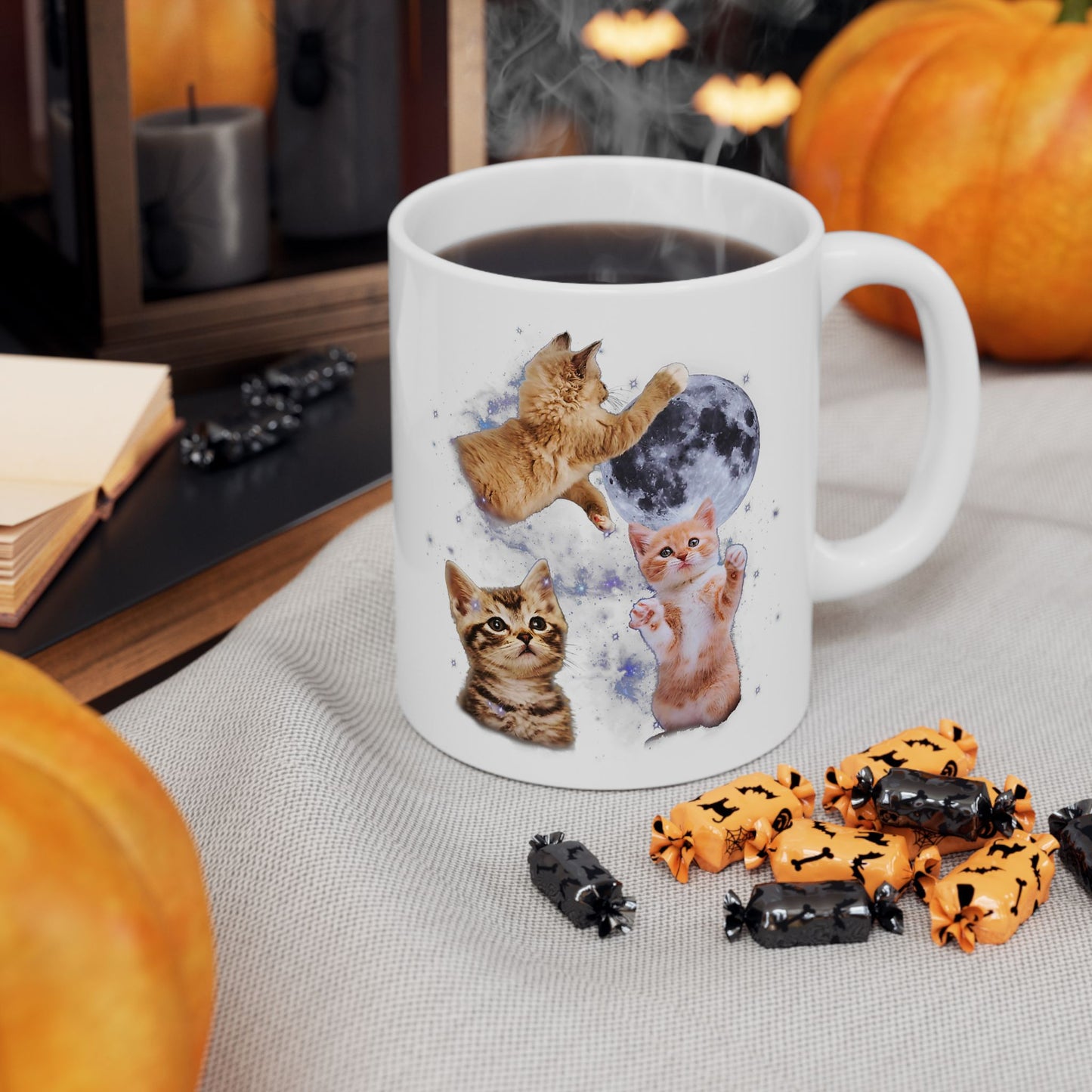 Three Cats Howling Moon Mug