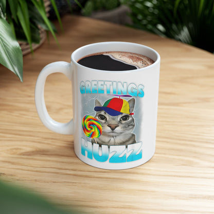 Greetings Huzz Cat Mug