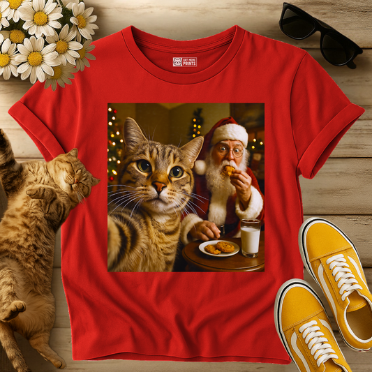 Cat Selfie with Santa Claus Eating T-Shirt