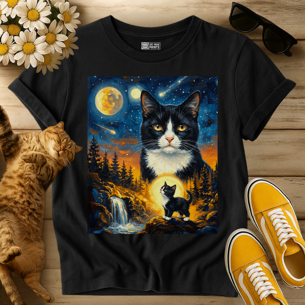 Tuxedo Cat Howling to The Moon T-Shirt