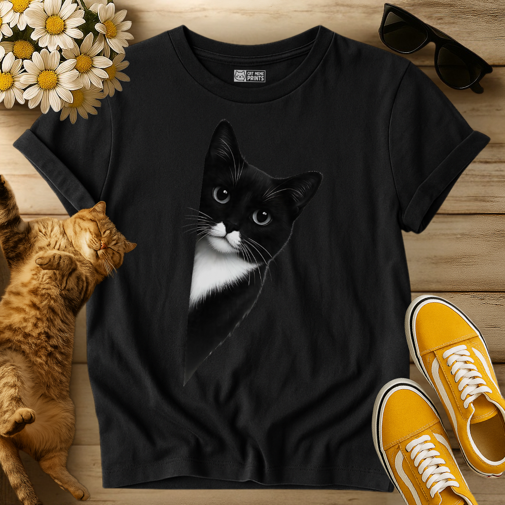Peeking Tuxedo Cat T-Shirt