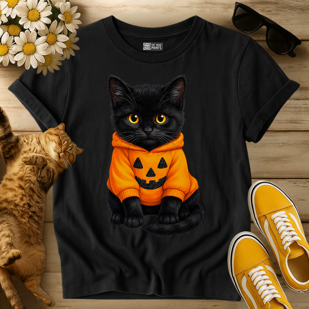 Cute Black Cat Pumpkin Halloween T-Shirt