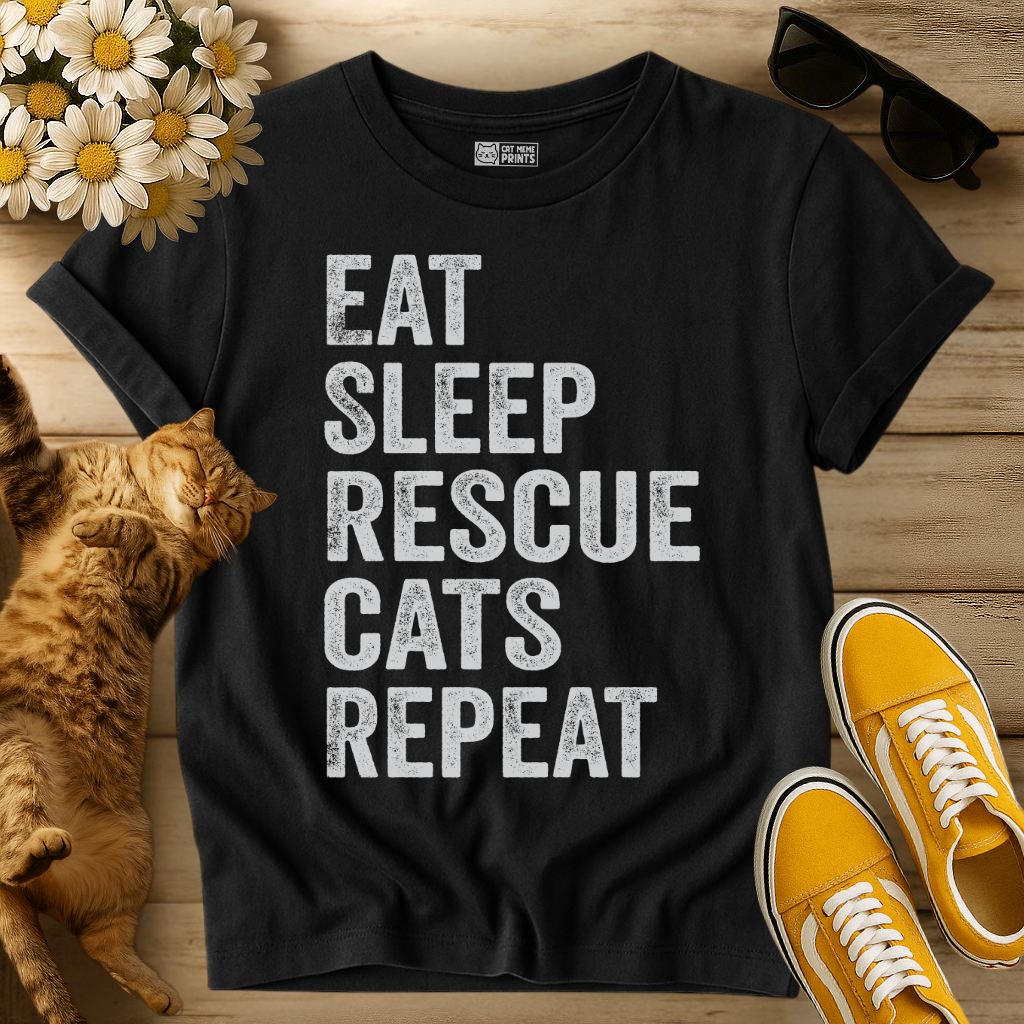 Eat Sleep Rescue Cats Repeat T-Shirt