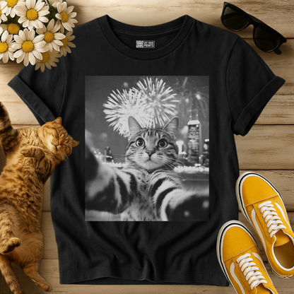 Cat Selfie New Year Firework T-Shirt