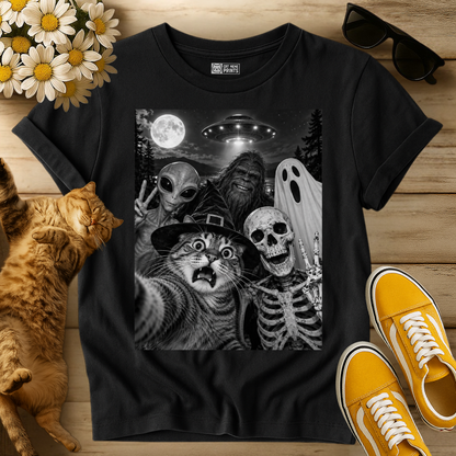 Cat Selfie Witch Skeleton Alien Bigfoot Ghost UFO T-Shirt