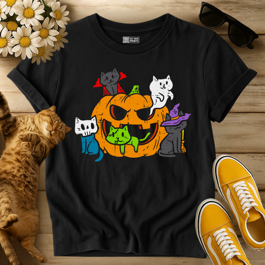 Vampire Ghost Zombie Witch Cats in Pumpkin T-Shirt