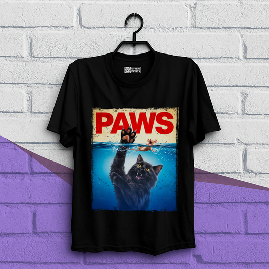 Paws Black Cat Chasing Scared Mouse T-Shirt