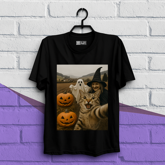 Cat Selfie with Witch & Ghost T-Shirt