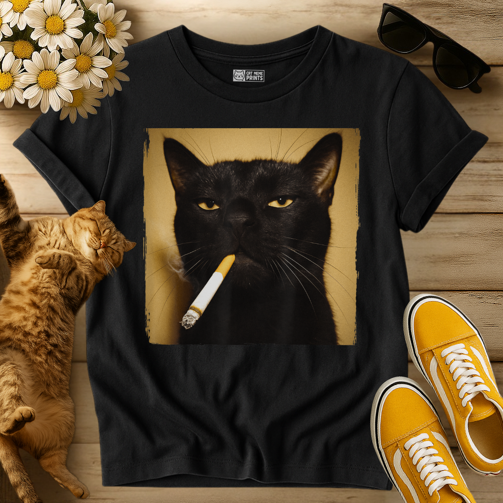 Black Cat Smoking T-Shirt