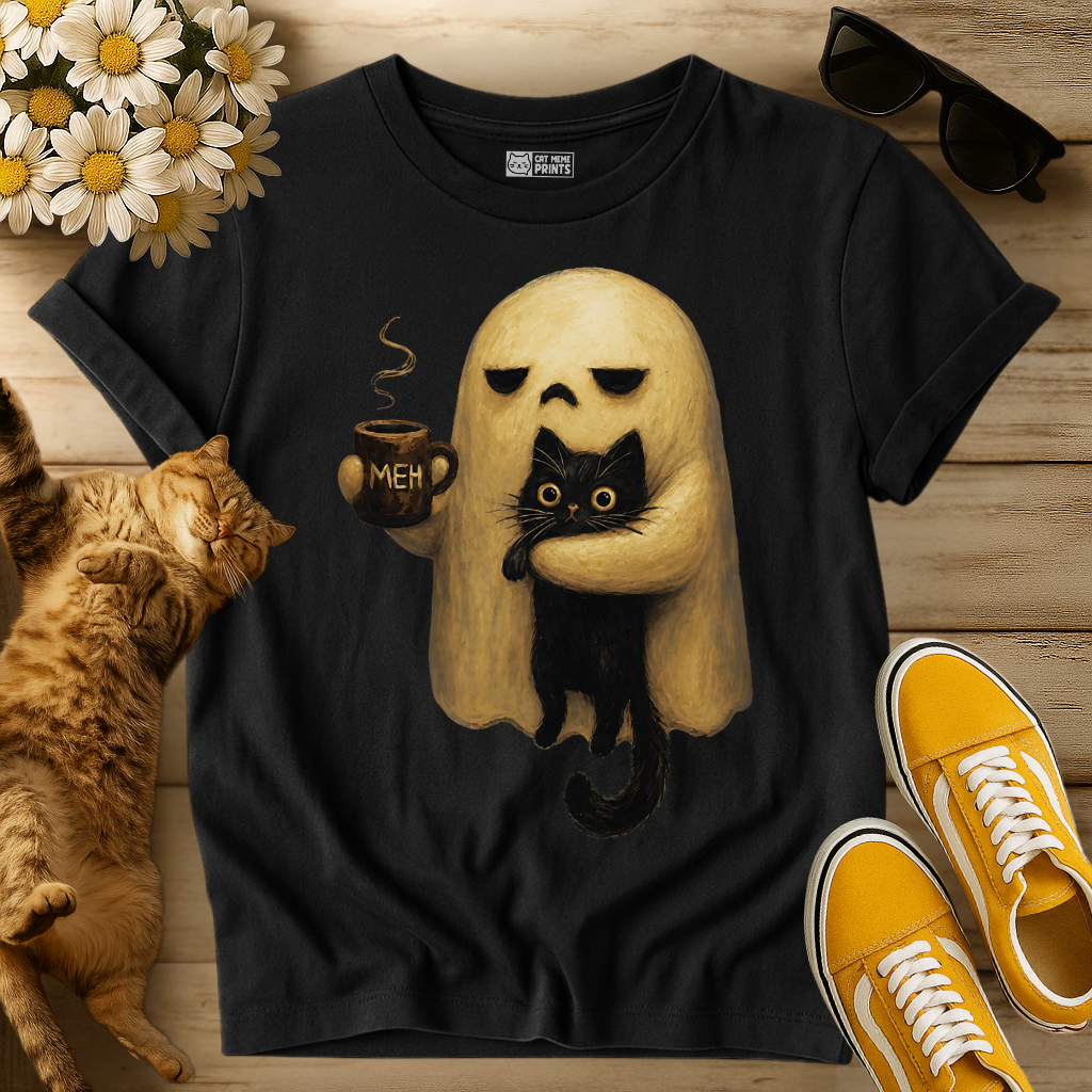Ghost Holding Black Cat T-Shirt