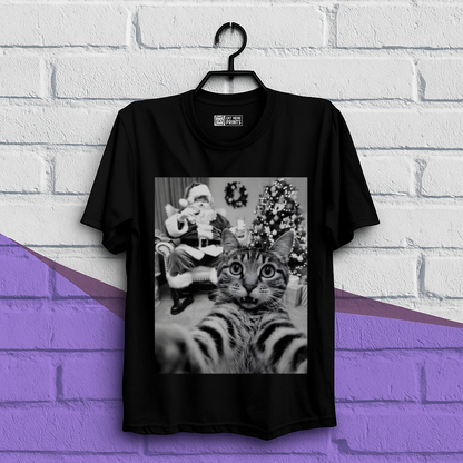 Cat Christmas Selfie with Santa Claus T-Shirt