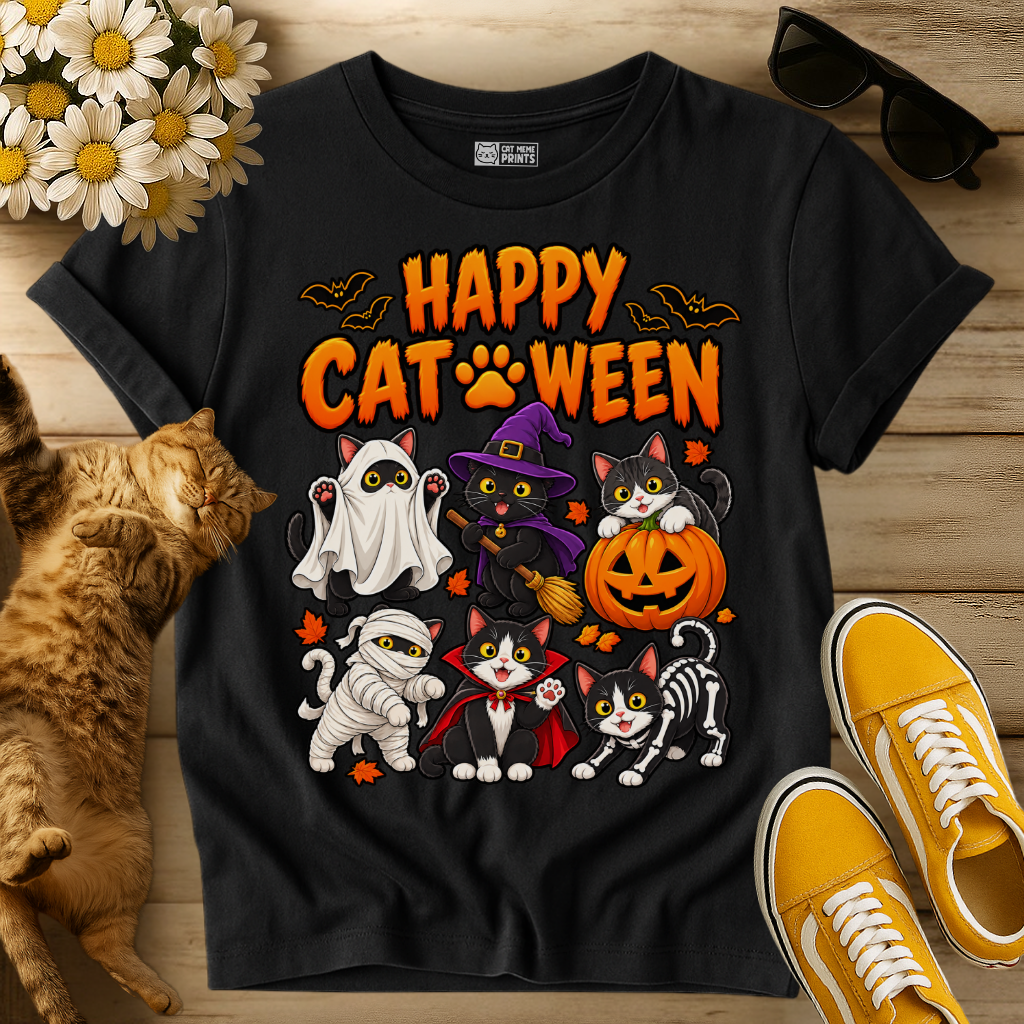 Spooky Cats Happy Cat Halloween T-Shirt