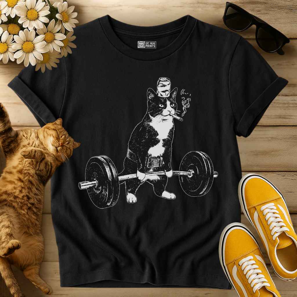 Weightlifting Tuxedo Cat Smoking Cigarette T-Shirt